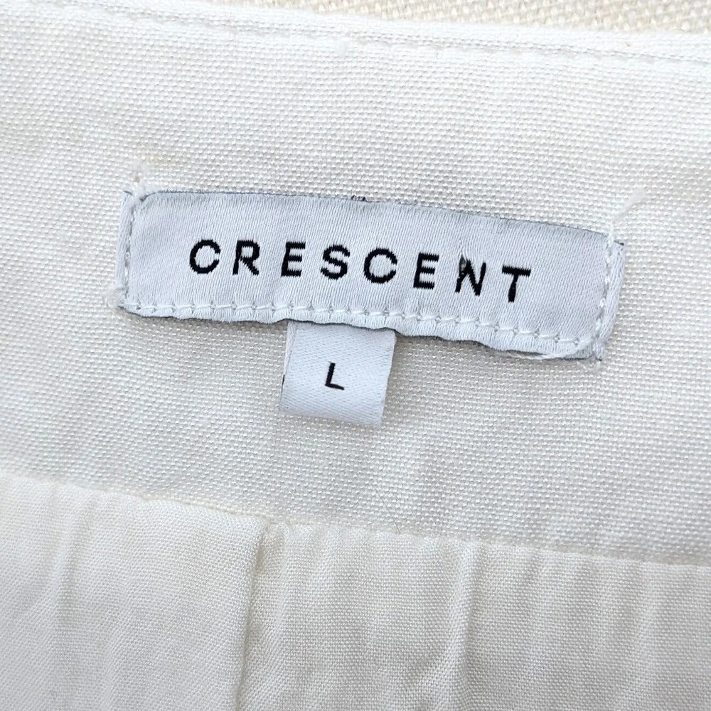 Crescent Linen Blend Dress Puff Sleeve Square Neck Cream Mini‎ L Summer Chic
